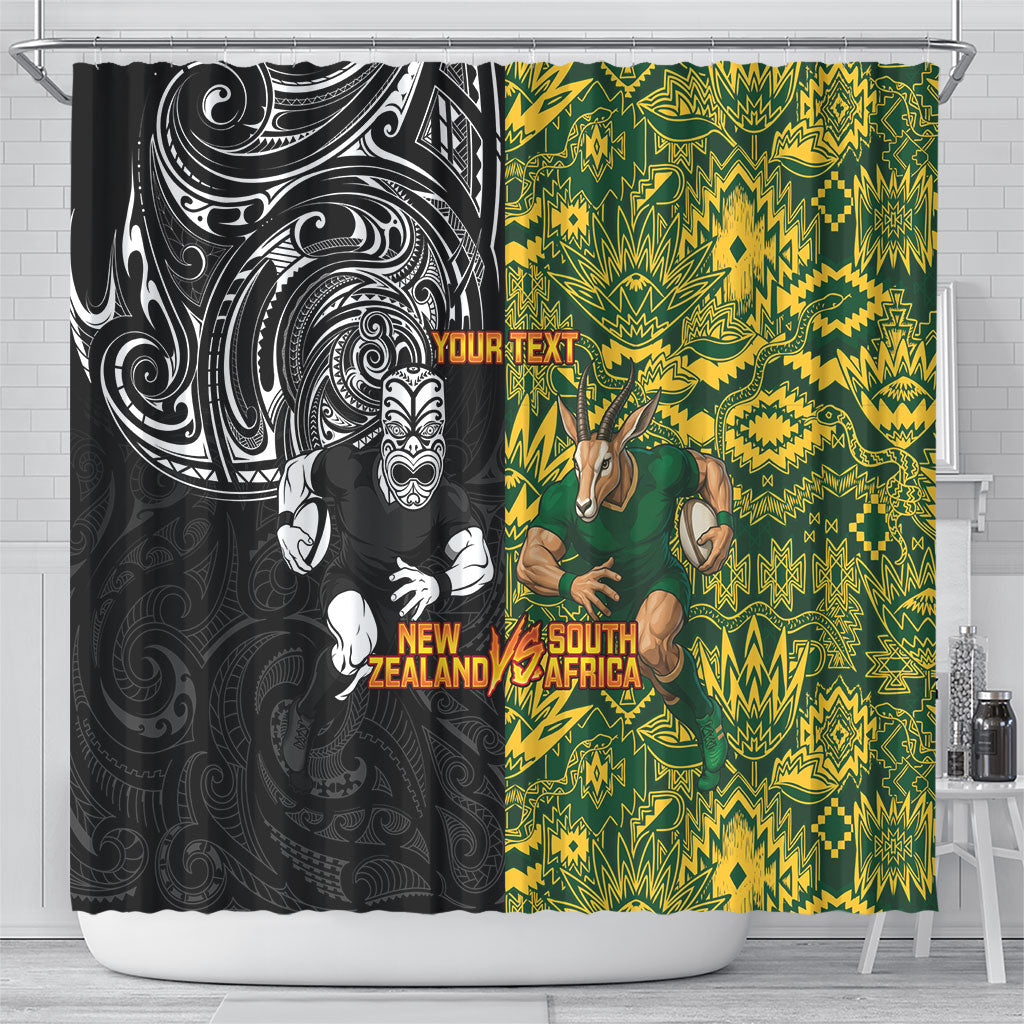 Custom South Africa vs New Zealand Shower Curtain Rugby se Grootste Wedywering Two Nations One Battle