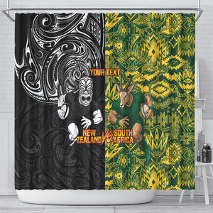 Custom South Africa vs New Zealand Shower Curtain Rugby se Grootste Wedywering Two Nations One Battle