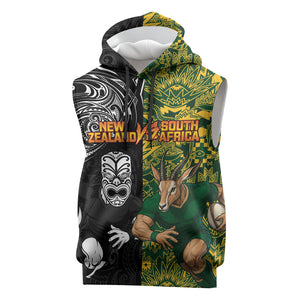 Custom South Africa vs New Zealand Sleeveless Hoodie Rugby se Grootste Wedywering Two Nations One Battle