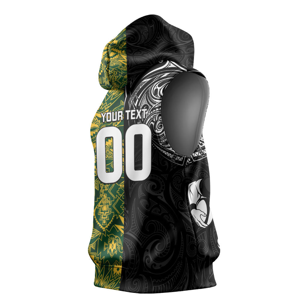 Custom South Africa vs New Zealand Sleeveless Hoodie Rugby se Grootste Wedywering Two Nations One Battle