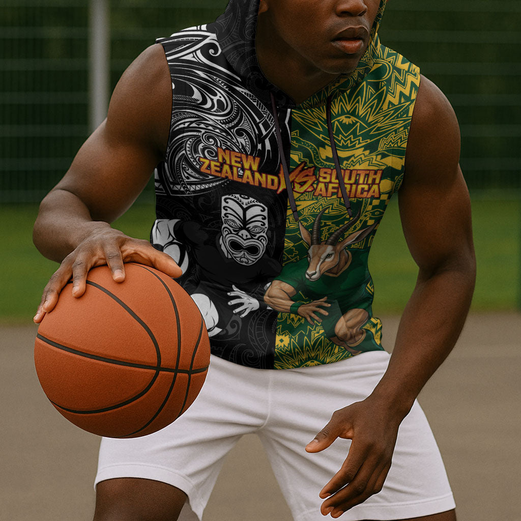Custom South Africa vs New Zealand Sleeveless Hoodie Rugby se Grootste Wedywering Two Nations One Battle