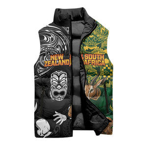 Custom South Africa vs New Zealand Sleeveless Puffer Jacket Rugby se Grootste Wedywering Two Nations One Battle