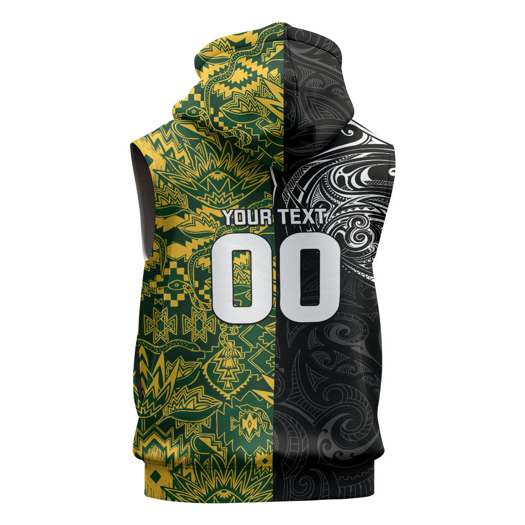Custom South Africa vs New Zealand Sleeveless Zip Hoodie Rugby se Grootste Wedywering Two Nations One Battle