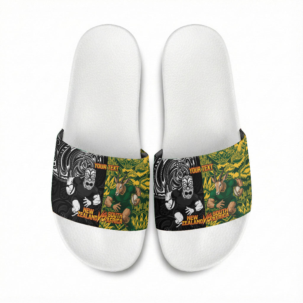 Custom South Africa vs New Zealand Slide Sandals Rugby se Grootste Wedywering Two Nations One Battle