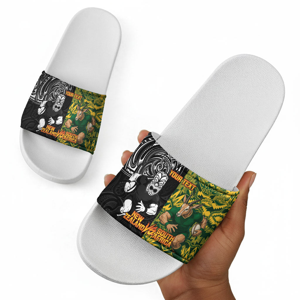 Custom South Africa vs New Zealand Slide Sandals Rugby se Grootste Wedywering Two Nations One Battle