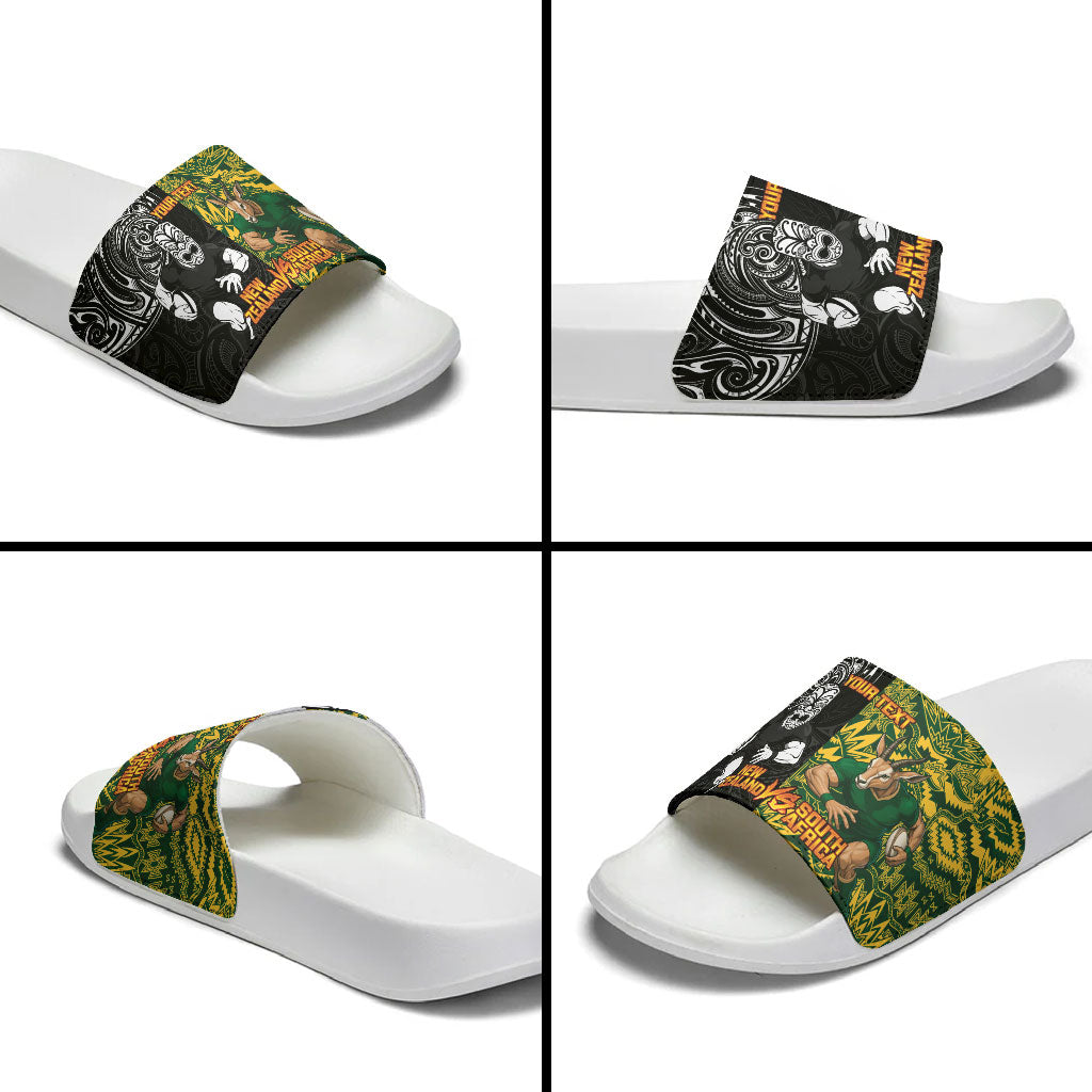 Custom South Africa vs New Zealand Slide Sandals Rugby se Grootste Wedywering Two Nations One Battle