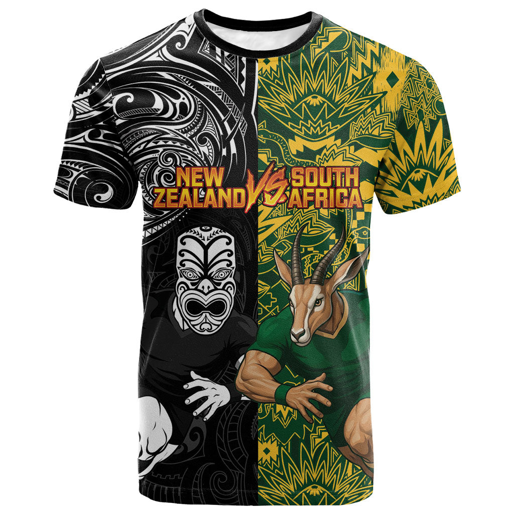 Custom South Africa vs New Zealand T shirt Rugby se Grootste Wedywering Two Nations One Battle