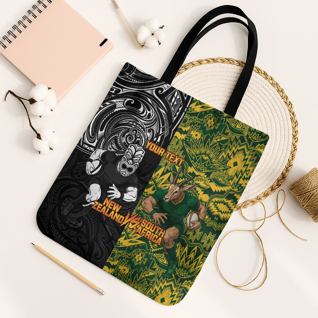 Custom South Africa vs New Zealand Tote Bag Rugby se Grootste Wedywering Two Nations One Battle
