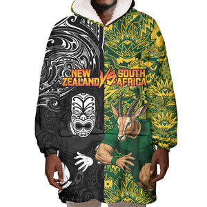 Custom South Africa vs New Zealand Wearable Blanket Hoodie Rugby se Grootste Wedywering Two Nations One Battle