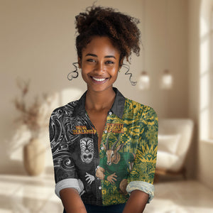 Custom South Africa vs New Zealand Women Casual Shirt Rugby se Grootste Wedywering Two Nations One Battle