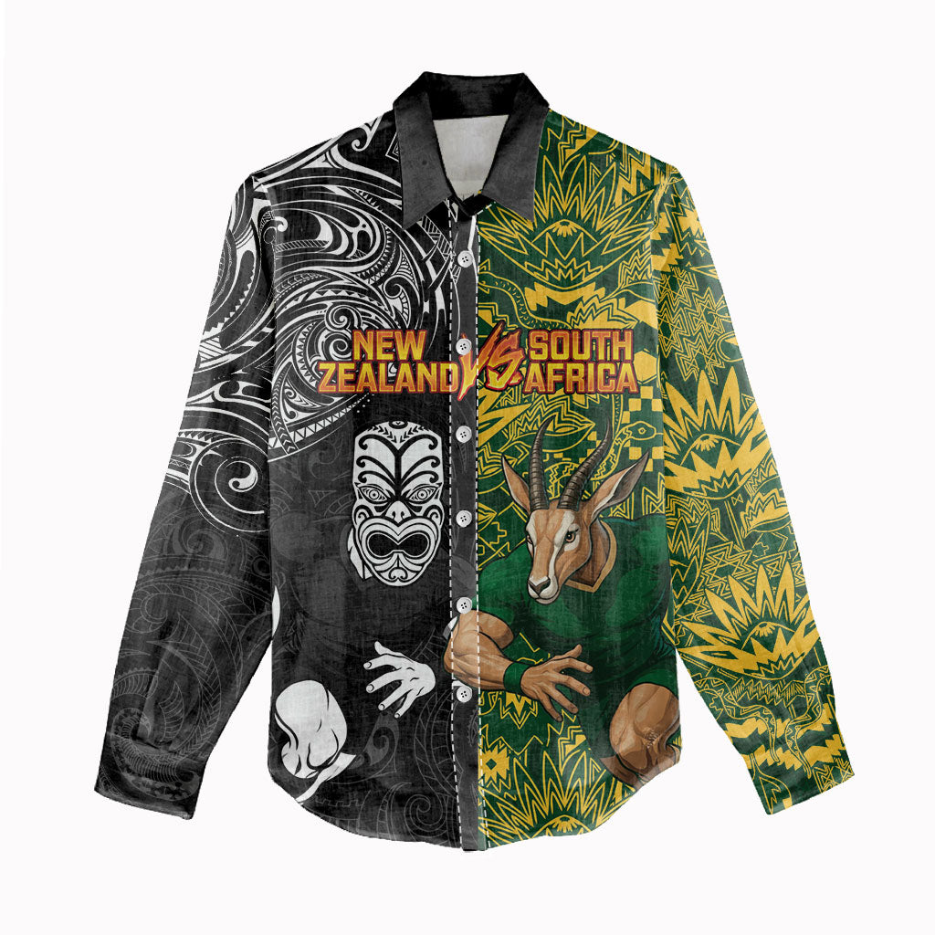 Custom South Africa vs New Zealand Women Casual Shirt Rugby se Grootste Wedywering Two Nations One Battle