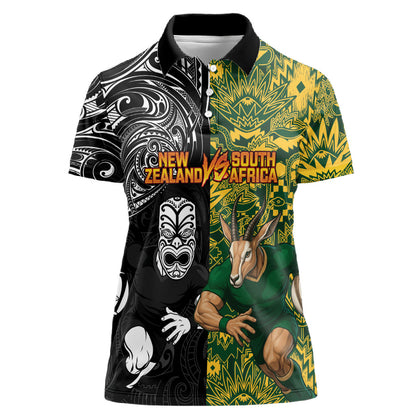 Custom South Africa vs New Zealand Women Polo Shirt Rugby se Grootste Wedywering Two Nations One Battle