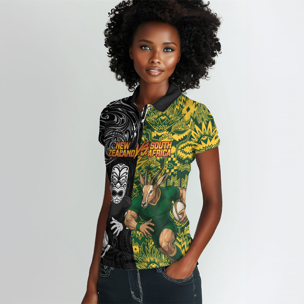 Custom South Africa vs New Zealand Women Polo Shirt Rugby se Grootste Wedywering Two Nations One Battle