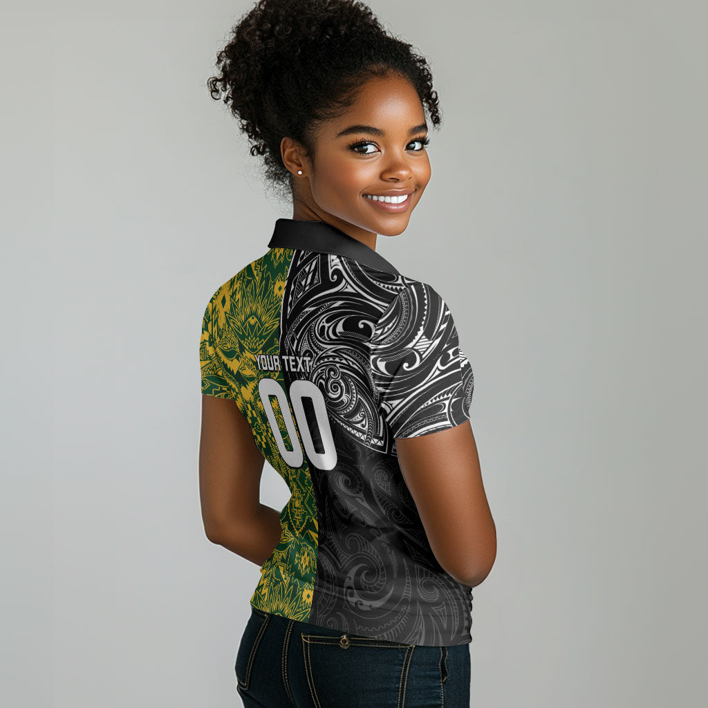 Custom South Africa vs New Zealand Women Polo Shirt Rugby se Grootste Wedywering Two Nations One Battle