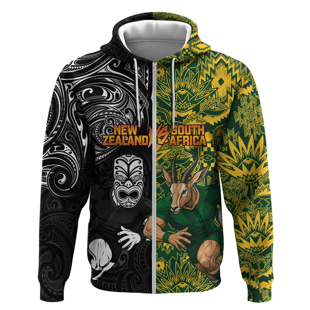 Custom South Africa vs New Zealand Zip Hoodie Rugby se Grootste Wedywering Two Nations One Battle