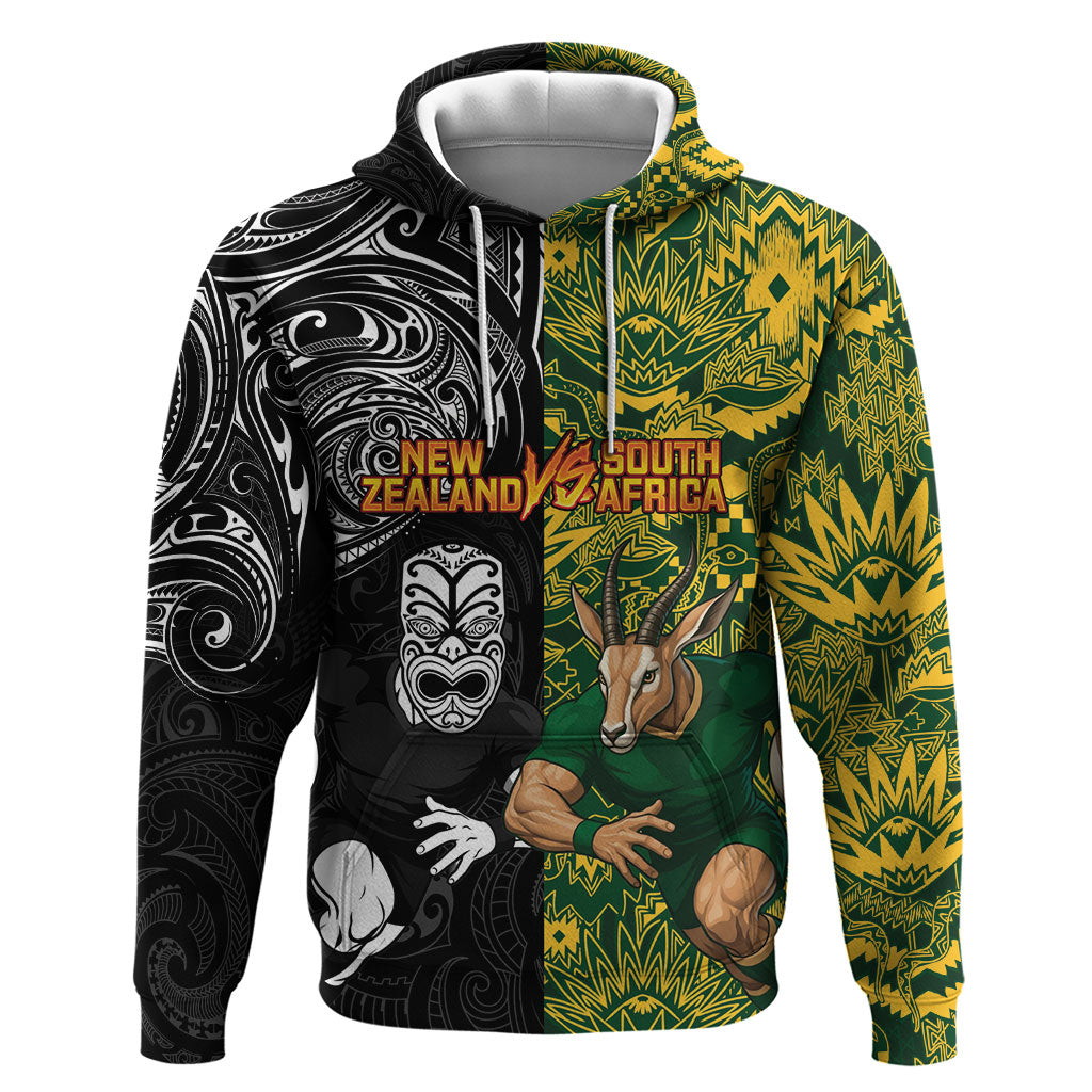 Custom South Africa vs New Zealand Zip Hoodie Rugby se Grootste Wedywering Two Nations One Battle