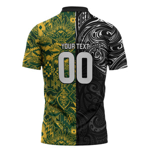 Custom South Africa vs New Zealand Zipper Polo Shirt Rugby se Grootste Wedywering Two Nations One Battle