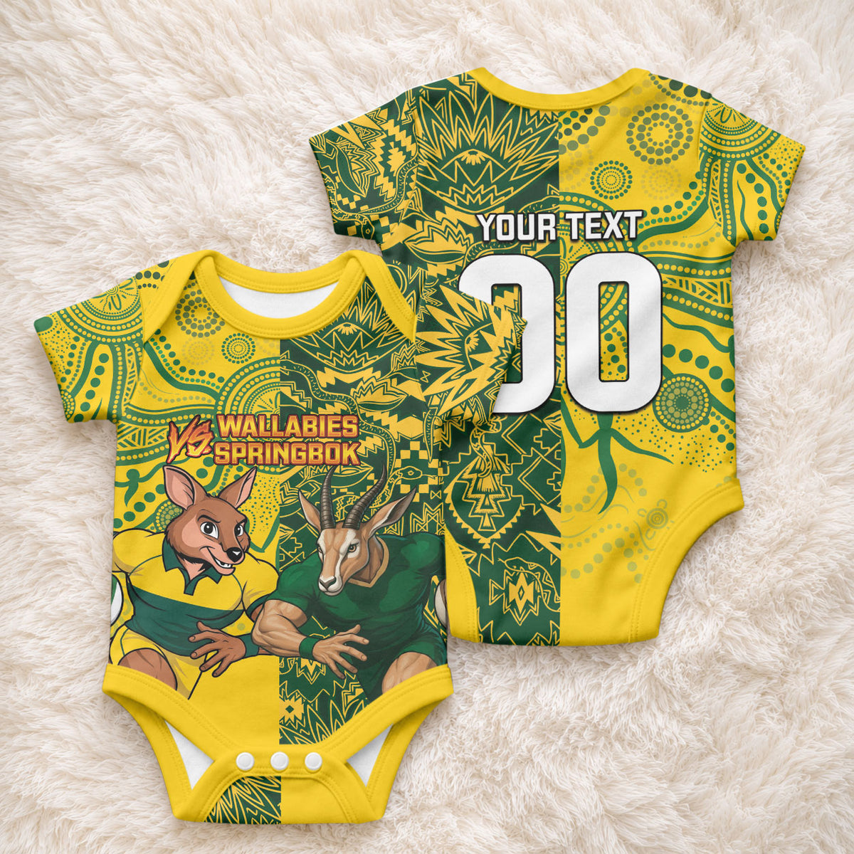 Custom South Africa vs Australia Baby Onesie Springboks Wallabies Two Nations One Battle