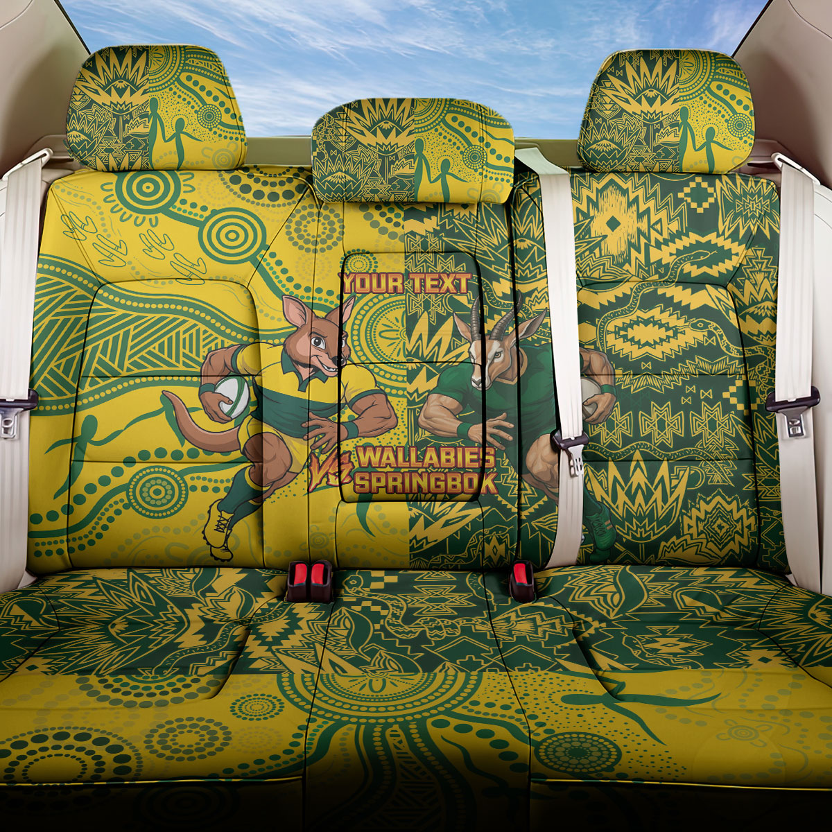 Custom South Africa vs Australia Back Car Seat Cover Springboks Wallabies Two Nations One Battle