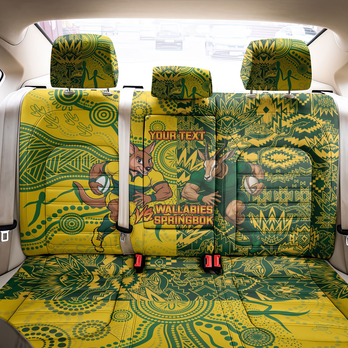 Custom South Africa vs Australia Back Car Seat Cover Springboks Wallabies Two Nations One Battle