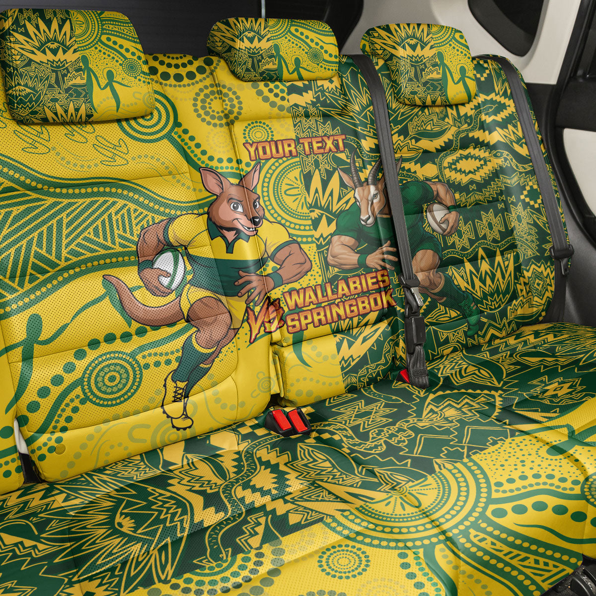 Custom South Africa vs Australia Back Car Seat Cover Springboks Wallabies Two Nations One Battle