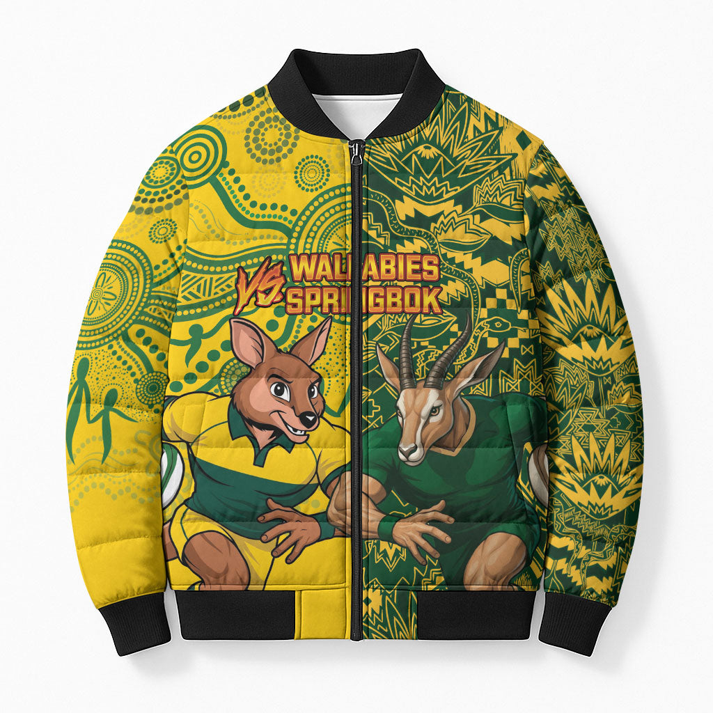Custom South Africa vs Australia Bomber Puffer Jacket Springboks Wallabies Two Nations One Battle