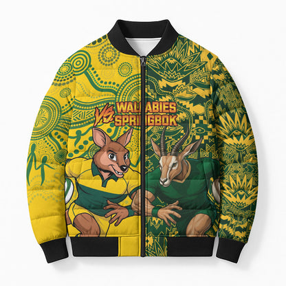 Custom South Africa vs Australia Bomber Puffer Jacket Springboks Wallabies Two Nations One Battle