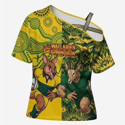 Custom South Africa vs Australia Cross Shoulder Shirt Springboks Wallabies Two Nations One Battle