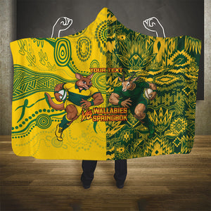 Custom South Africa vs Australia Hooded Blanket Springboks Wallabies Two Nations One Battle