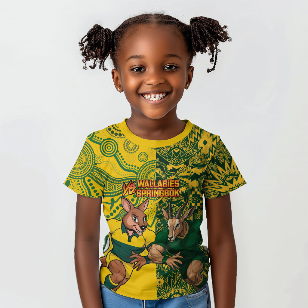 Custom South Africa vs Australia Kid T shirt Springboks Wallabies Two Nations One Battle