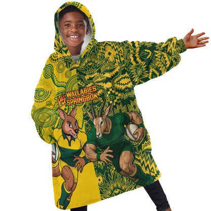 Custom South Africa vs Australia Kid Wearable Blanket Hoodie Springboks Wallabies Two Nations One Battle