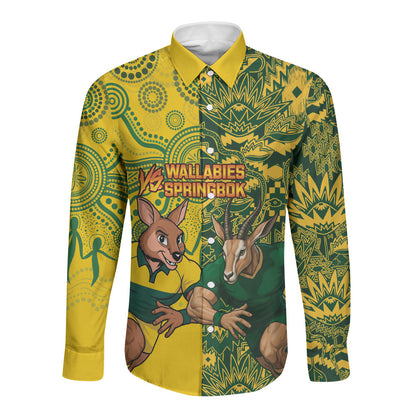 Custom South Africa vs Australia Long Sleeve Button Shirt Springboks Wallabies Two Nations One Battle
