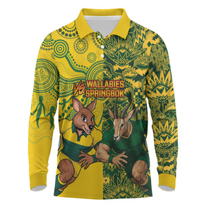 Custom South Africa vs Australia Long Sleeve Polo Shirt Springboks Wallabies Two Nations One Battle