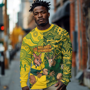 Custom South Africa vs Australia Long Sleeve Shirt Springboks Wallabies Two Nations One Battle