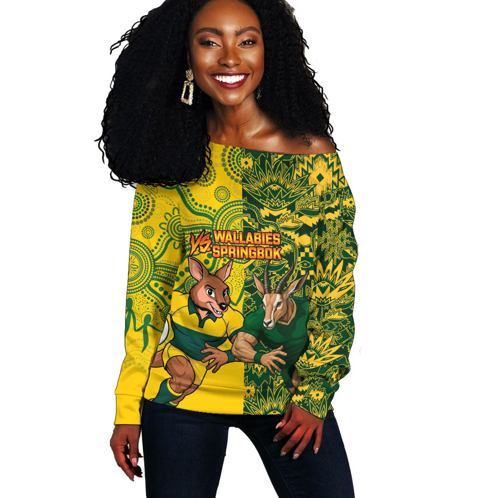 Custom South Africa vs Australia Off Shoulder Sweater Springboks Wallabies Two Nations One Battle