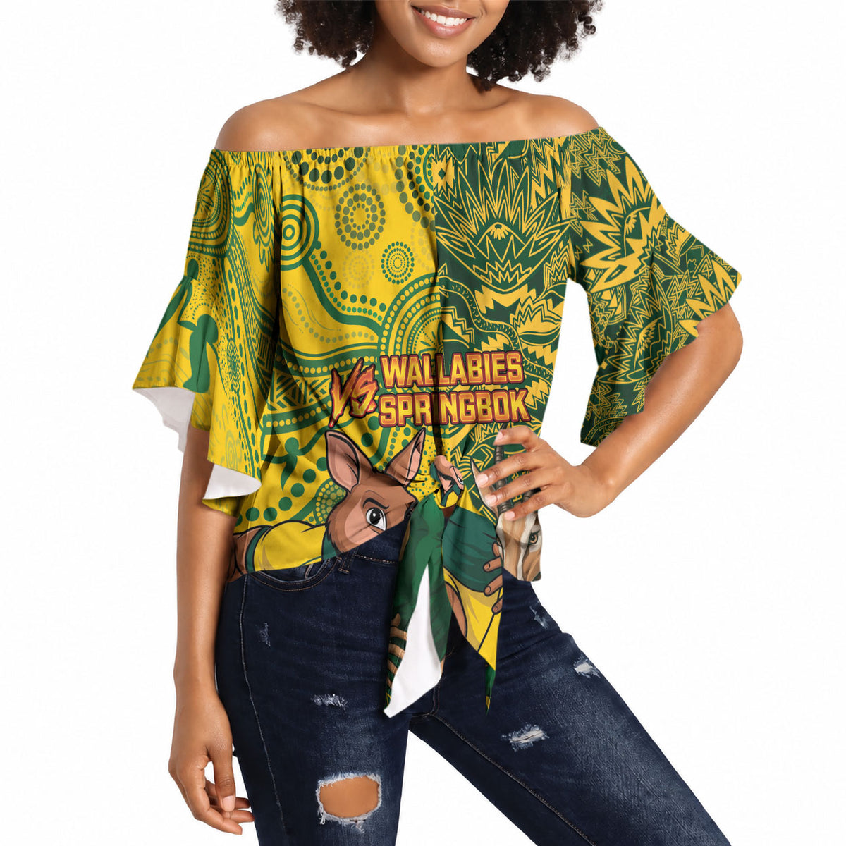 Custom South Africa vs Australia Off Shoulder Wrap Waist Top Springboks Wallabies Two Nations One Battle