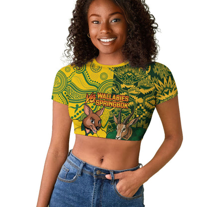 Custom South Africa vs Australia Raglan Cropped T shirt Springboks Wallabies Two Nations One Battle