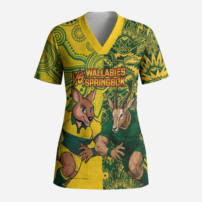 Custom South Africa vs Australia Scrub Top Springboks Wallabies Two Nations One Battle