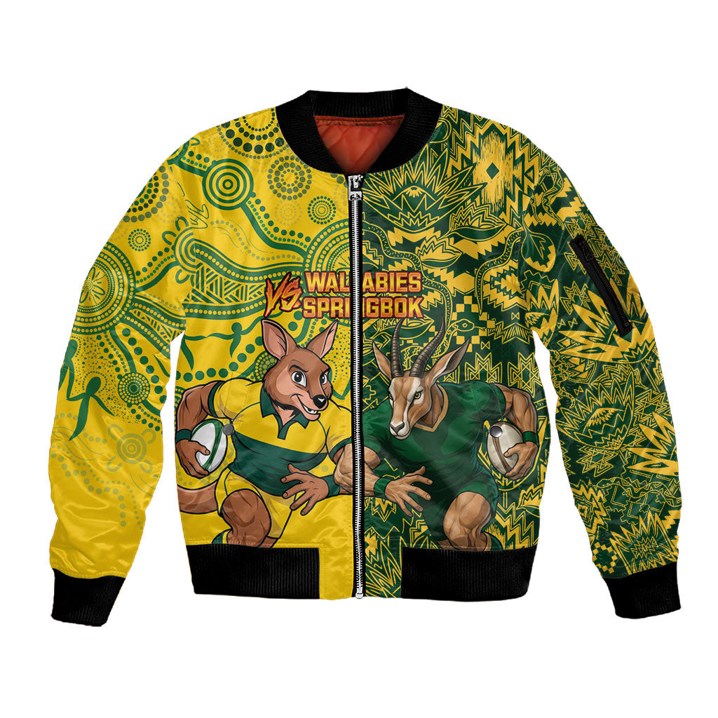 Custom South Africa vs Australia Sleeve Zip Bomber Jacket Springboks Wallabies Two Nations One Battle
