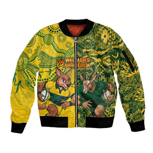 Custom South Africa vs Australia Sleeve Zip Bomber Jacket Springboks Wallabies Two Nations One Battle
