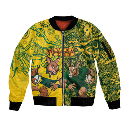 Custom South Africa vs Australia Sleeve Zip Bomber Jacket Springboks Wallabies Two Nations One Battle