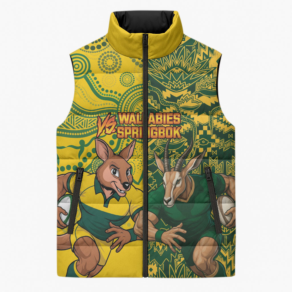 Custom South Africa vs Australia Sleeveless Puffer Jacket Springboks Wallabies Two Nations One Battle
