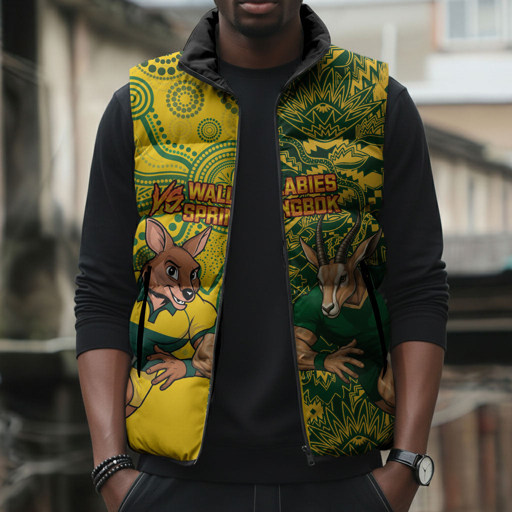Custom South Africa vs Australia Sleeveless Puffer Jacket Springboks Wallabies Two Nations One Battle