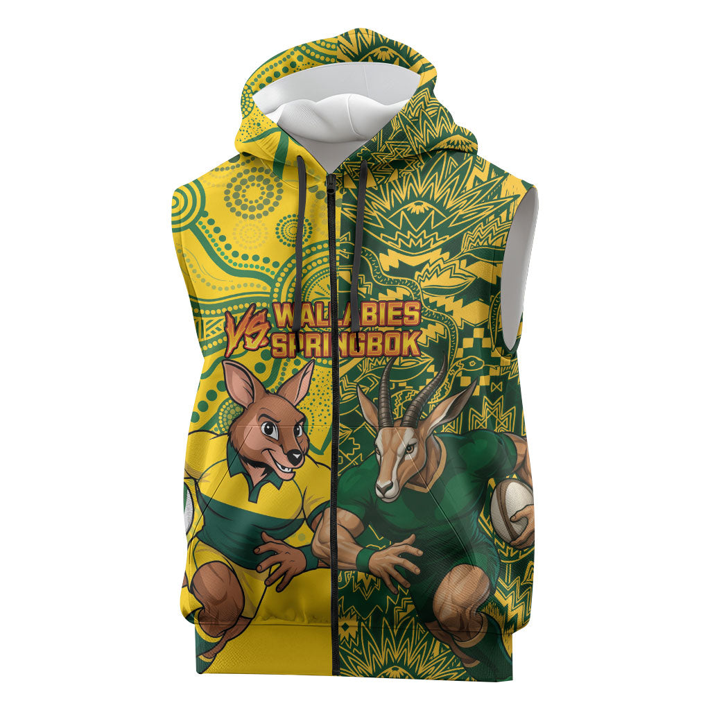Custom South Africa vs Australia Sleeveless Zip Hoodie Springboks Wallabies Two Nations One Battle
