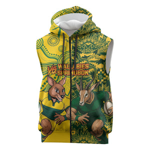 Custom South Africa vs Australia Sleeveless Zip Hoodie Springboks Wallabies Two Nations One Battle