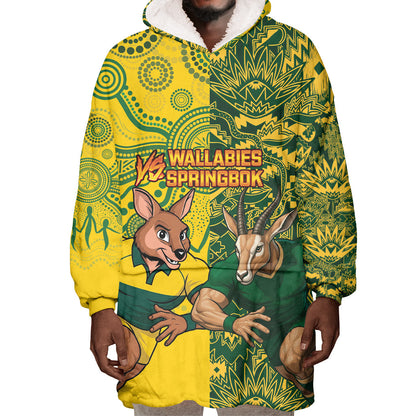 Custom South Africa vs Australia Wearable Blanket Hoodie Springboks Wallabies Two Nations One Battle