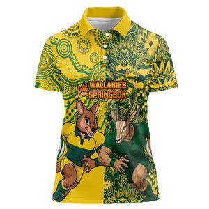 Custom South Africa vs Australia Women Polo Shirt Springboks Wallabies Two Nations One Battle