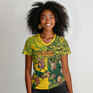 Custom South Africa vs Australia Women V-Neck T-Shirt Springboks Wallabies Two Nations One Battle