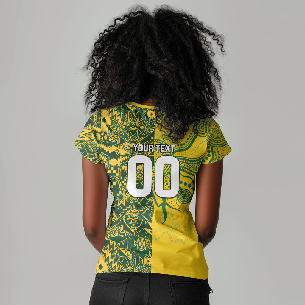 Custom South Africa vs Australia Women V-Neck T-Shirt Springboks Wallabies Two Nations One Battle