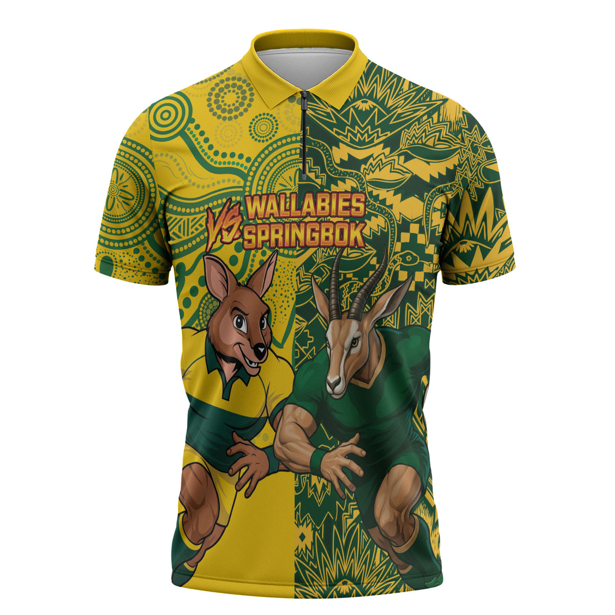 Custom South Africa vs Australia Zipper Polo Shirt Springboks Wallabies Two Nations One Battle